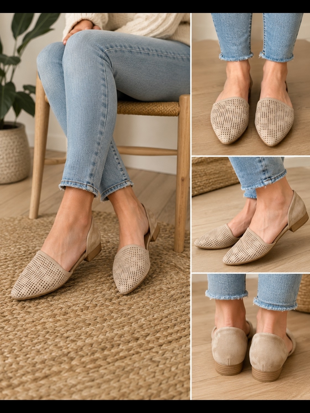 Denver Hayes Perforated D'Orsay Loafer Flats | Size 6 | Taupe